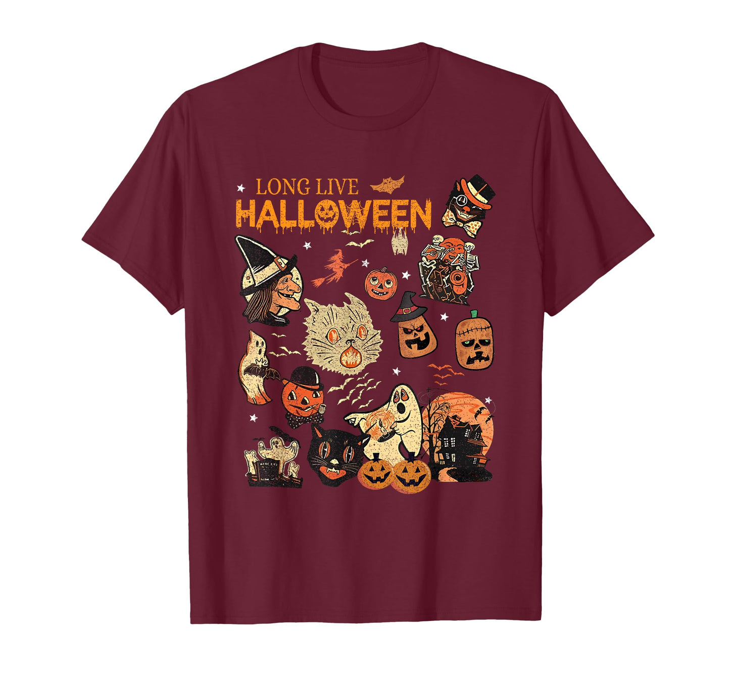 Long Live Halloween Vintage Pumpkin Witch Ghost Black Cat Men Women Kids T-Shirt