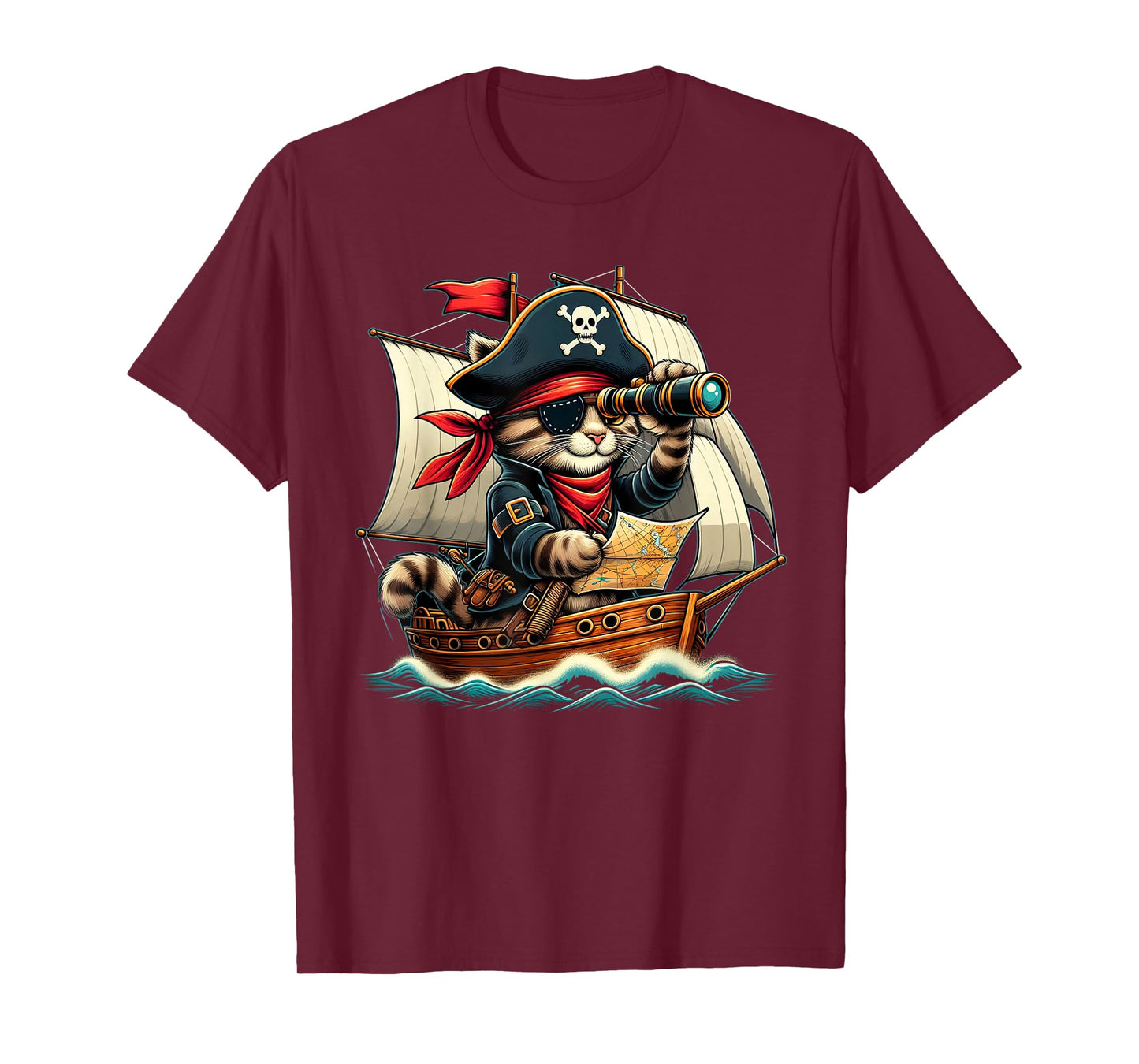 Funny Pirate Cat Adventure Halloween Cat Lover Men Women T-Shirt