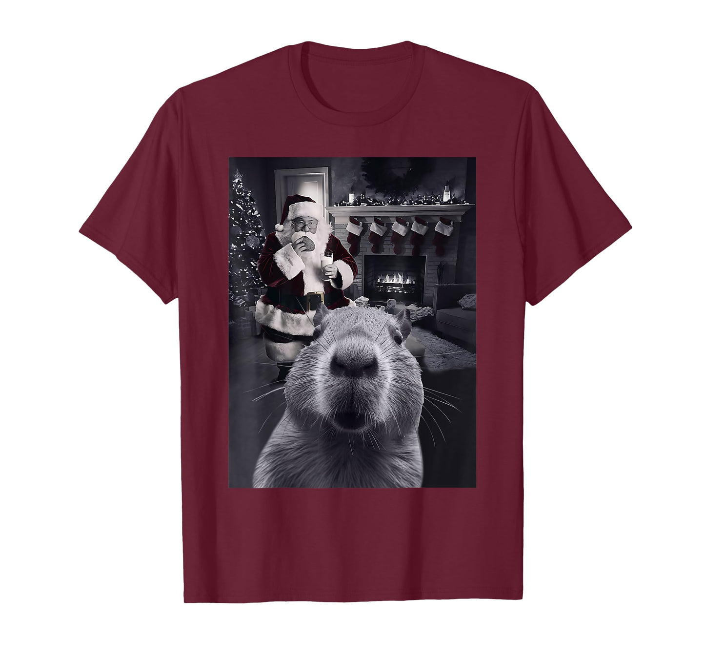 Funny Graphic Capybara Selfie with Santa Capy Xmas Rodent PJ T-Shirt