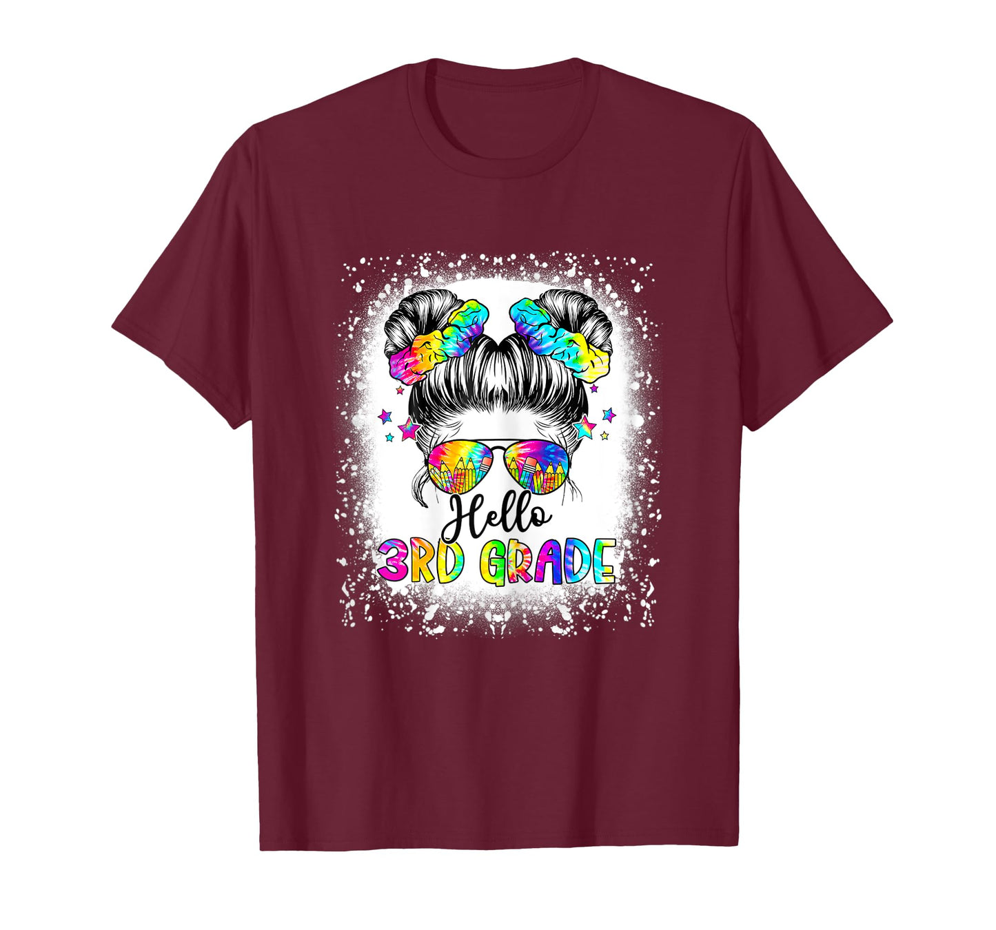 Hello 3rd Grade Messy Hair Bun Girl Back To School First Day T-Shirt