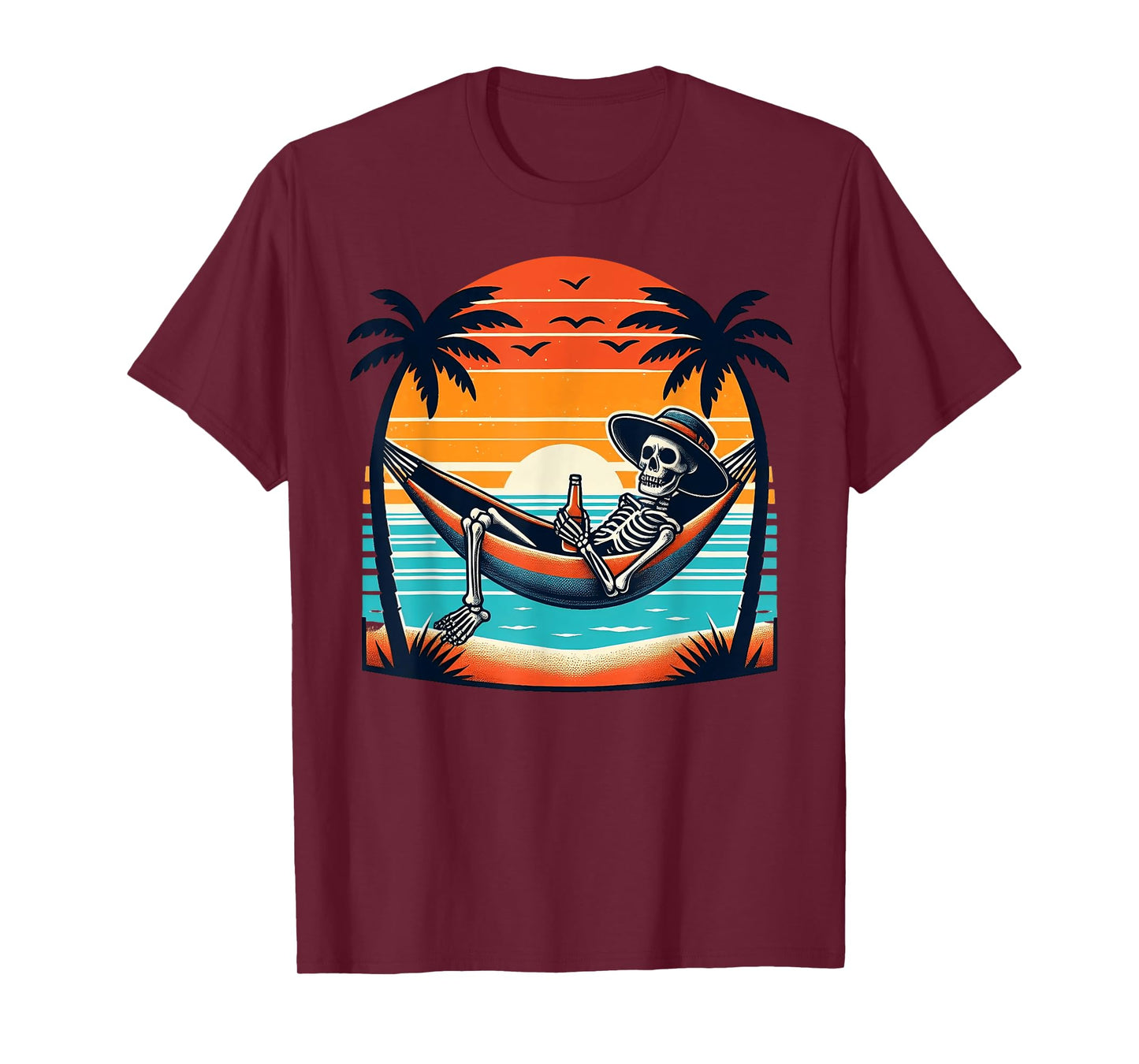 Tropical Beach Vacation Skeleton Summer Drinking Skeleton T-Shirt for Men Women