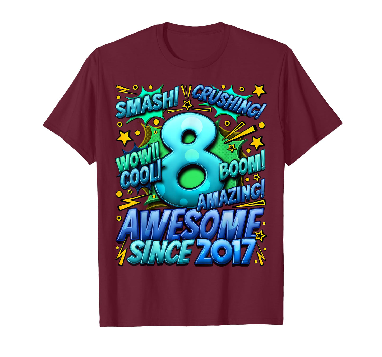 New Comic Style Birthday Gifts 2025 For Boys 8th Birthday Boy Unisex-Kids Black Small Cotton 70%, Polyester 30% Short Sleeve T-Shirt
