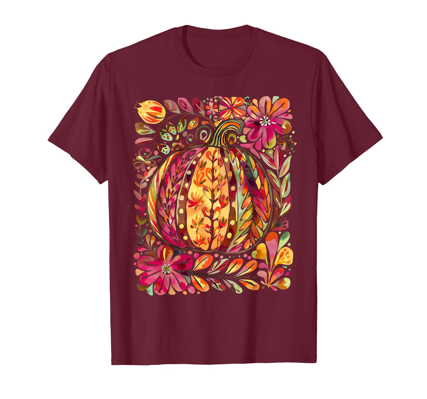Wildflower Pumpkin Season Autumn Fall Leaves Thanksgiving T-Shirt