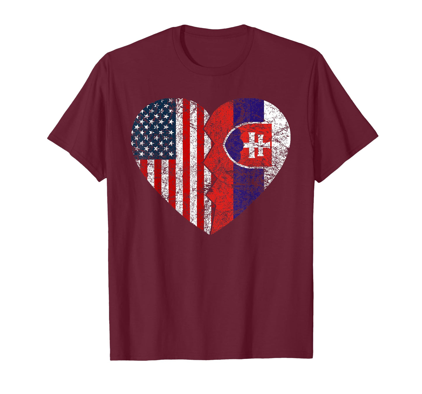 Slovakian American Flag Heart | United States Slovakia Roots Women Kids Men T-Shirt