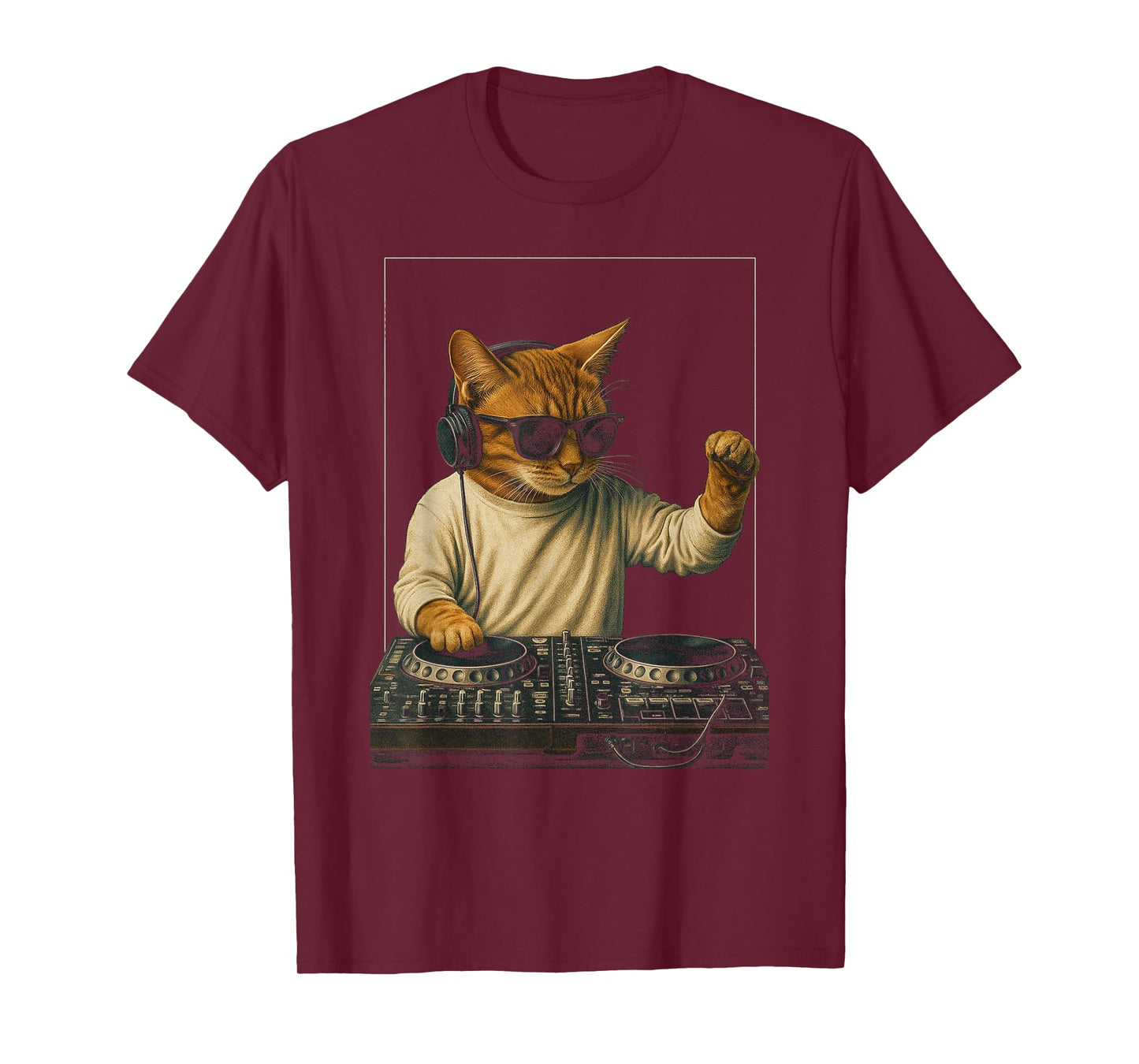 Vintage Orange Tabby Cat Playing Music Cat Lovers DJ Lovers Men Women Kids T-Shirt