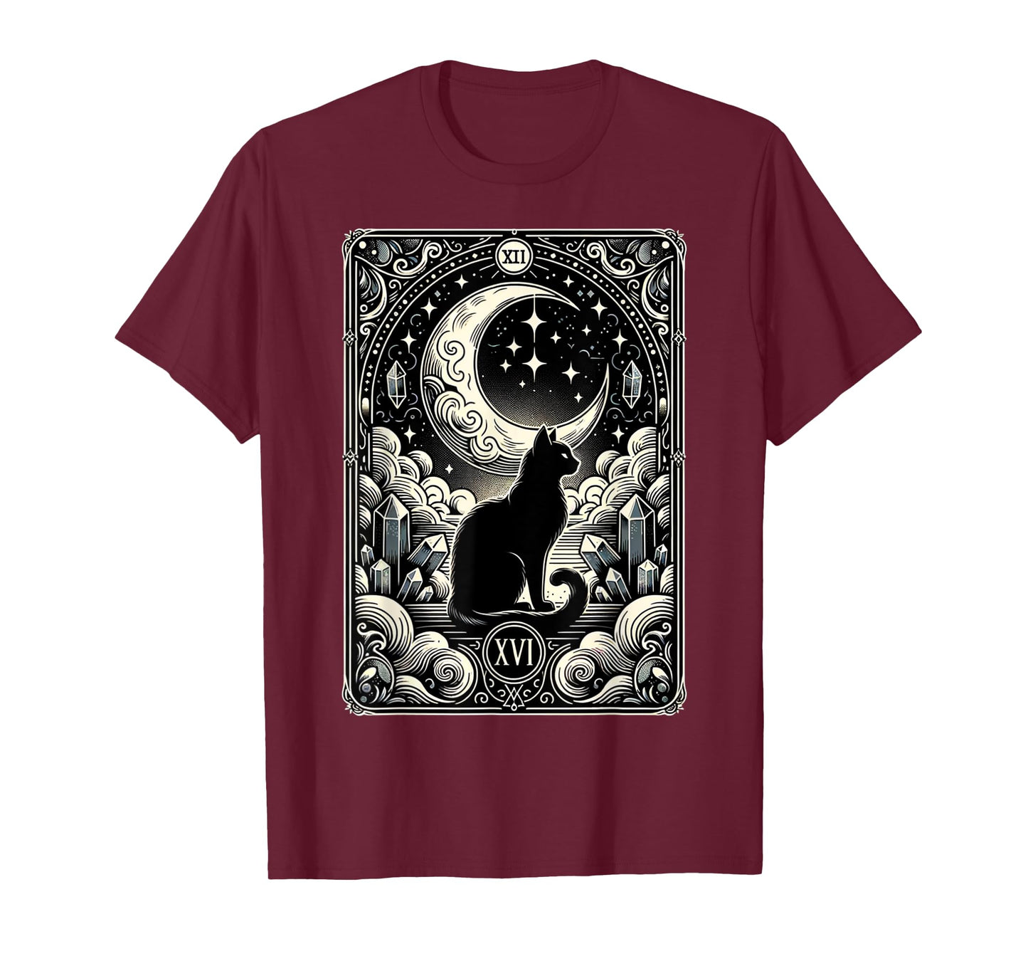 Magical Tarot Card Black Cat and Crescent Moon Vintage Cat T-Shirt