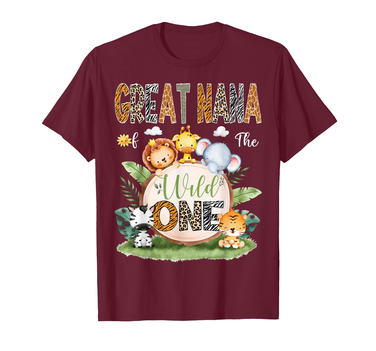 Great Nana Of The Wild One Funny 1St Birthday Safari Jungle T-Shirt