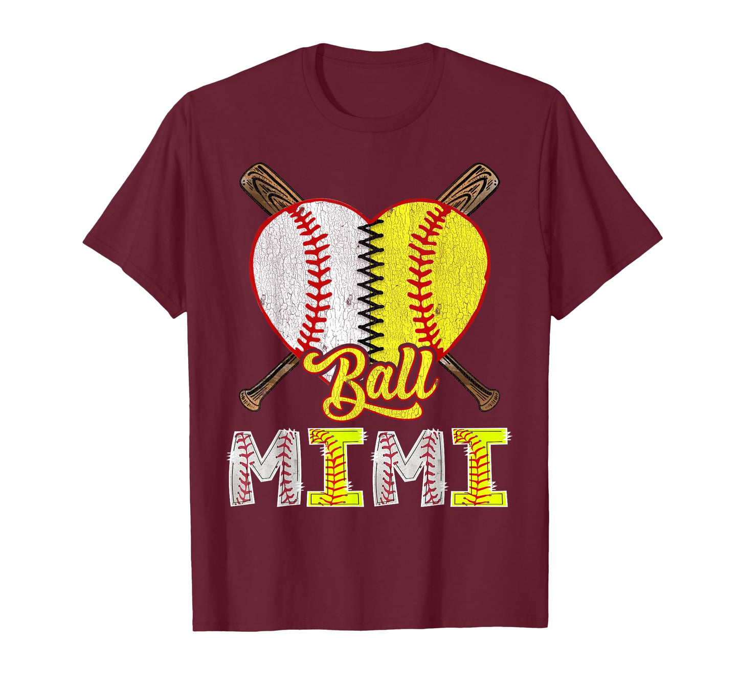 Mimi Of Both Ball Mimi Half Baseball Softball Heart T-Shirt