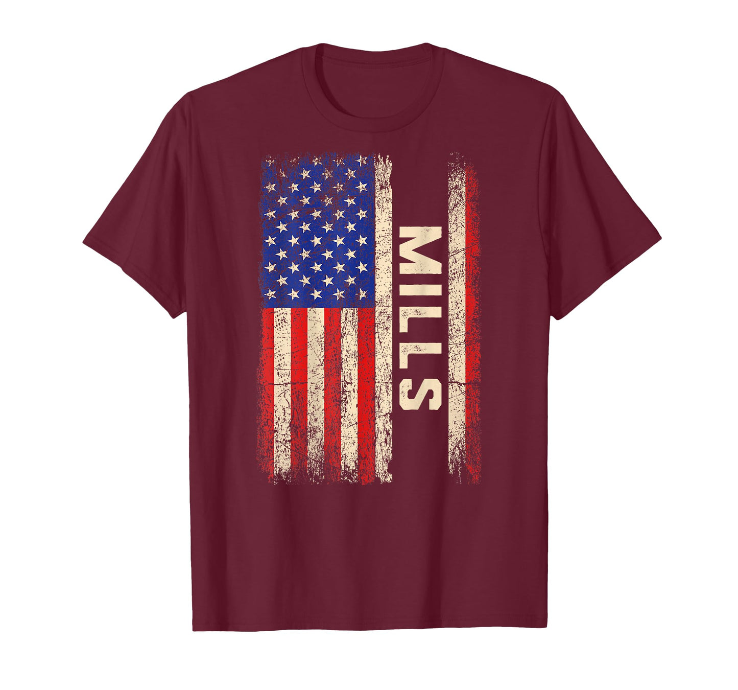 Mills Last Name - Mills Name American Flag (Back) T-Shirt
