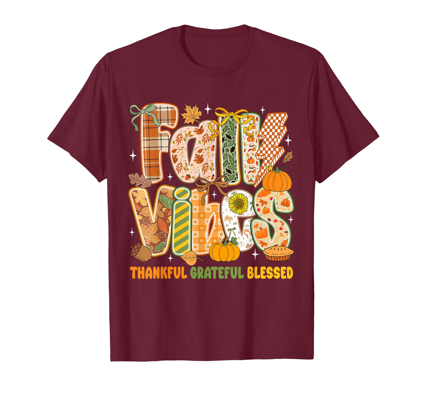 Retro Fall Vibes Thankful Grateful Blessed Autumn Pumpkin T-Shirt