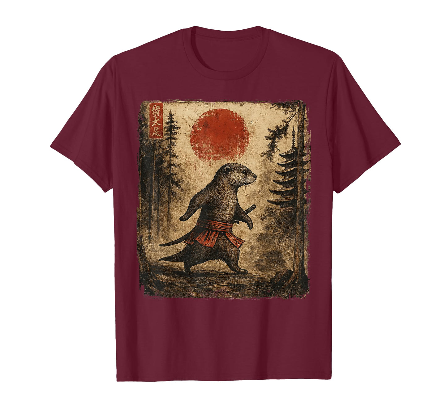 Samurai Otter Japanese Vintage Funny Gifts Graphic Art T-Shirt