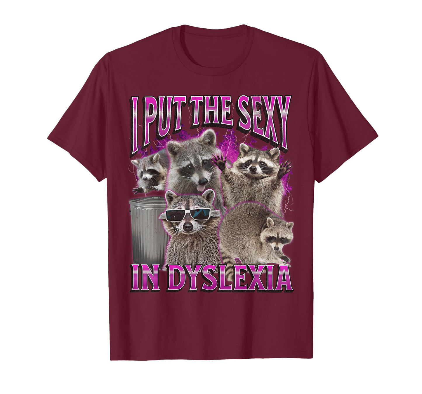 Put The Sexy In Dyslexia Funny Raccoon Meme Bootleg Graphic T-Shirt