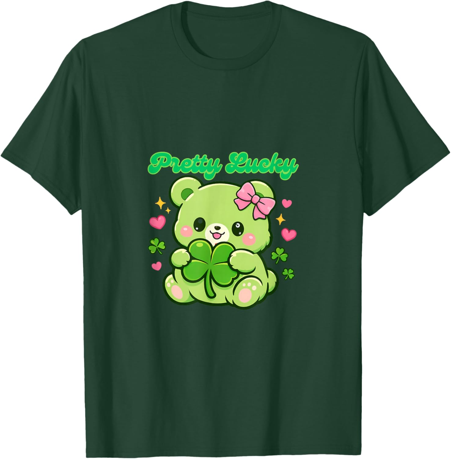 Lucky Clover Kawaii Teddy Bear Cute Design T-Shirt - T-Shirt | Forest