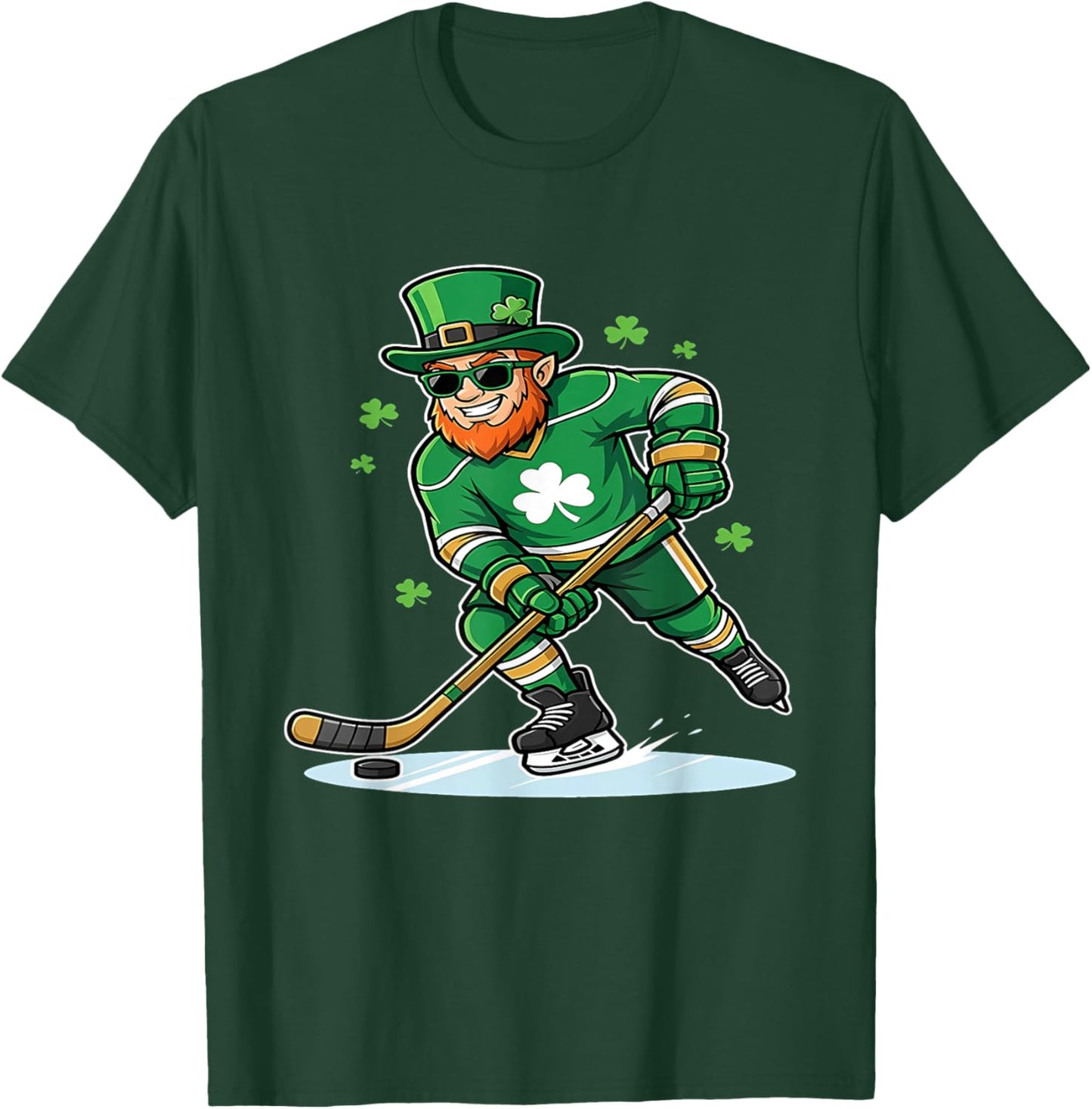 St Patricks Day Ice Hockey US Flag Saint Paddys Men Boys Kid T-Shirt T-Shirt - T-Shirt | Forest