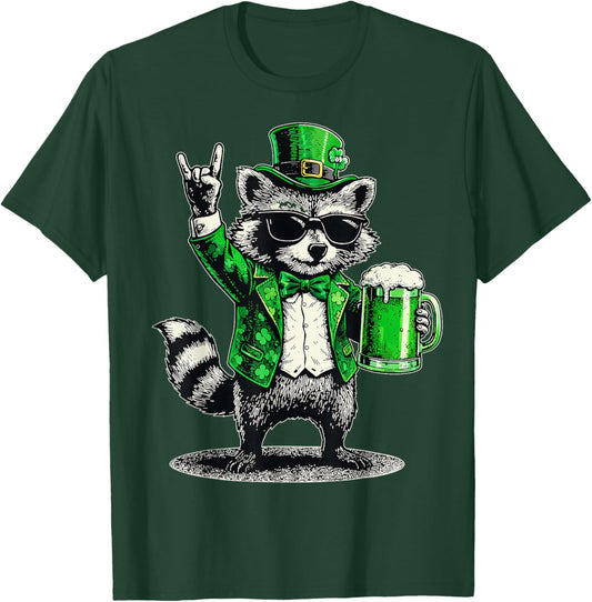 Funny Raccoon Leprechaun Beer St Patty's St Patricks Day Men T-Shirt - T-Shirt | Forest