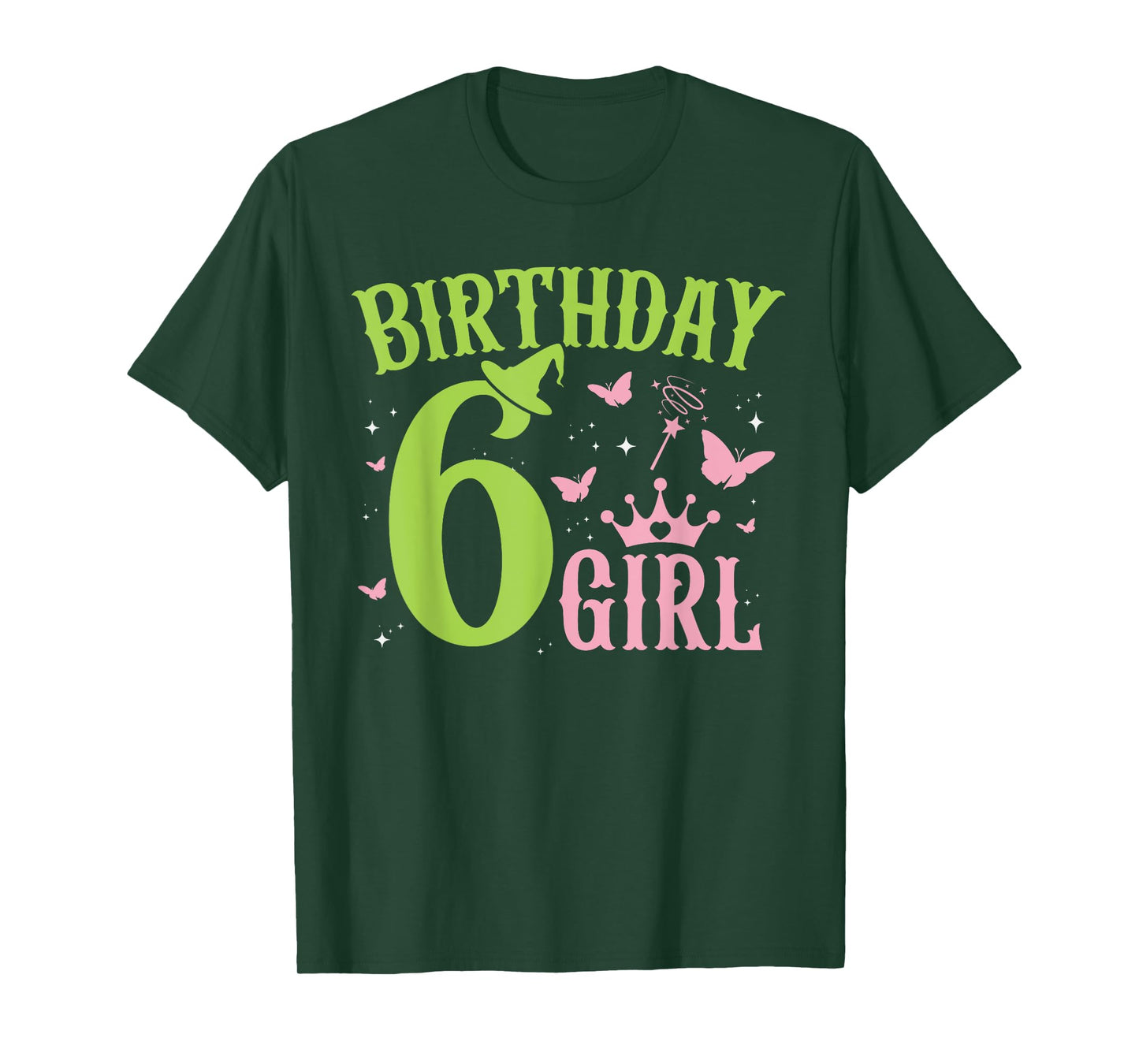 Green Pink Theme 6 Year Old Birthday Girl Witch Party Bday T-Shirt