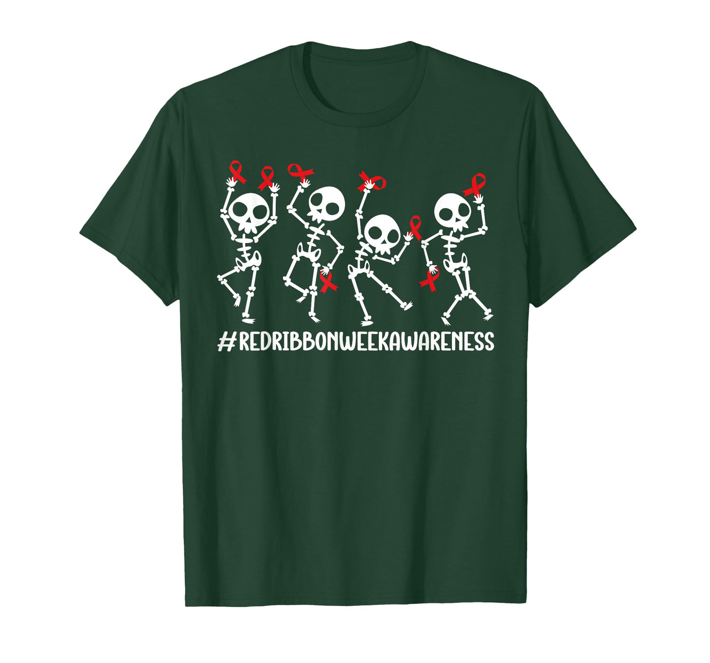 Red Ribbon week Awareness Skeleton Halloween Women Men Kids T-Shirt