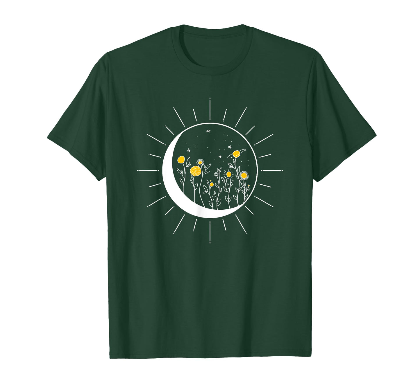 Sun Moon Solar Eclipse Flower Planets Funny Space Art Gift T-Shirt