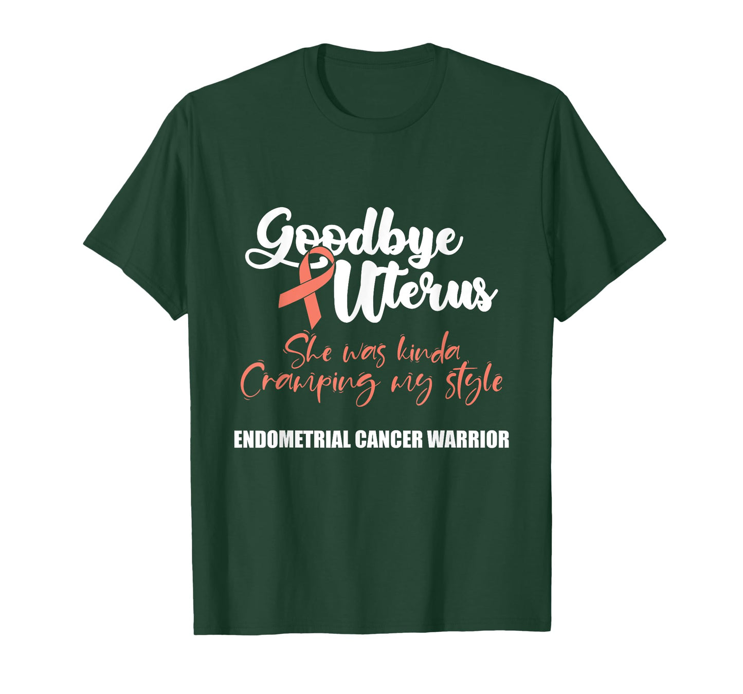 Wear Peach Endometrial Cancer Awareness Gifts Women's Black Awareness T-Shirt with Peach Ribbon and Funny Quote Goodbye Uterus - Small - Short Sleeve - Classic Fit - Cotton 65%, Polyester 35%