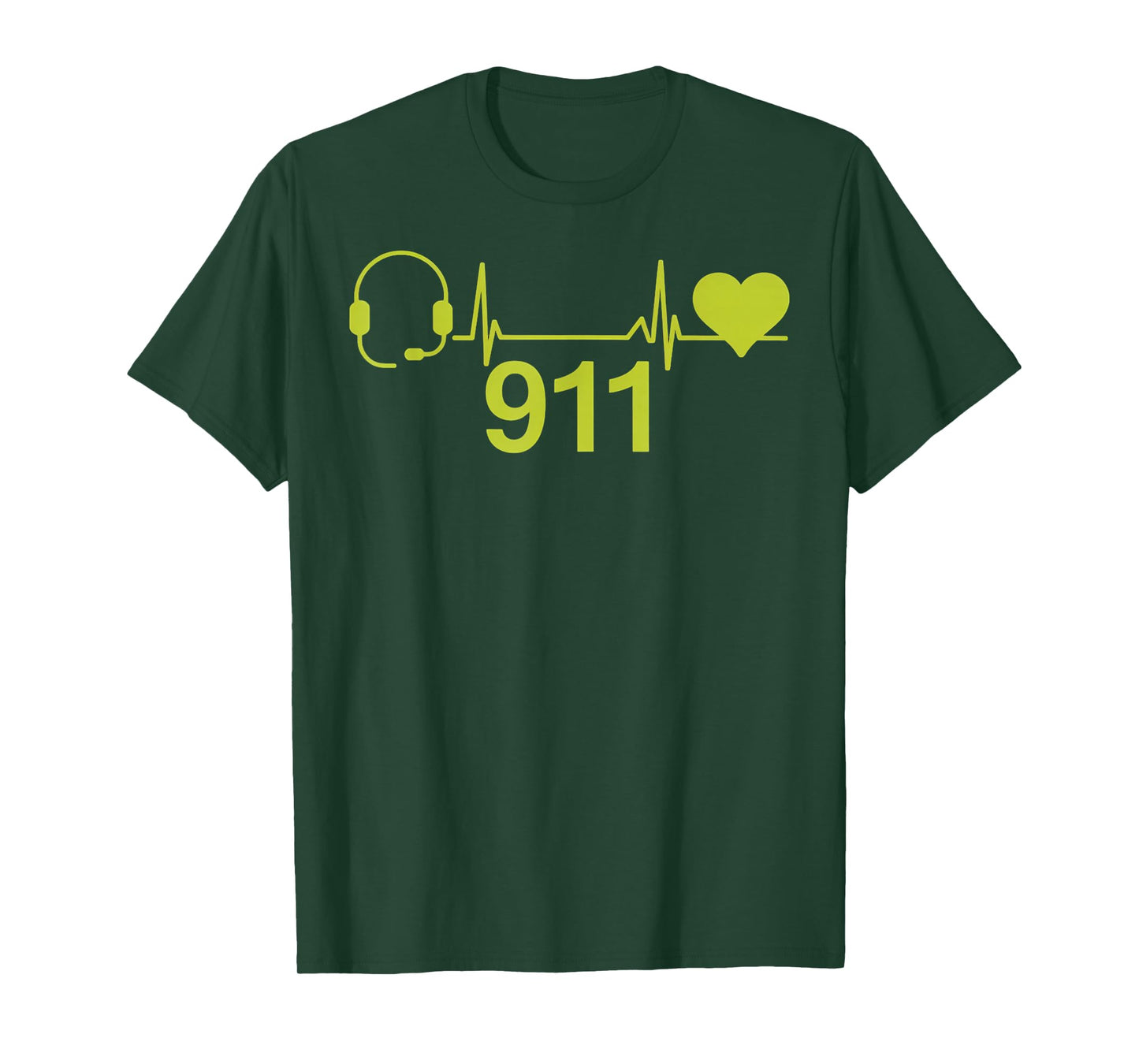 911 Headset Heart Emergency Responder Yellow 911 Dispatcher T-Shirt