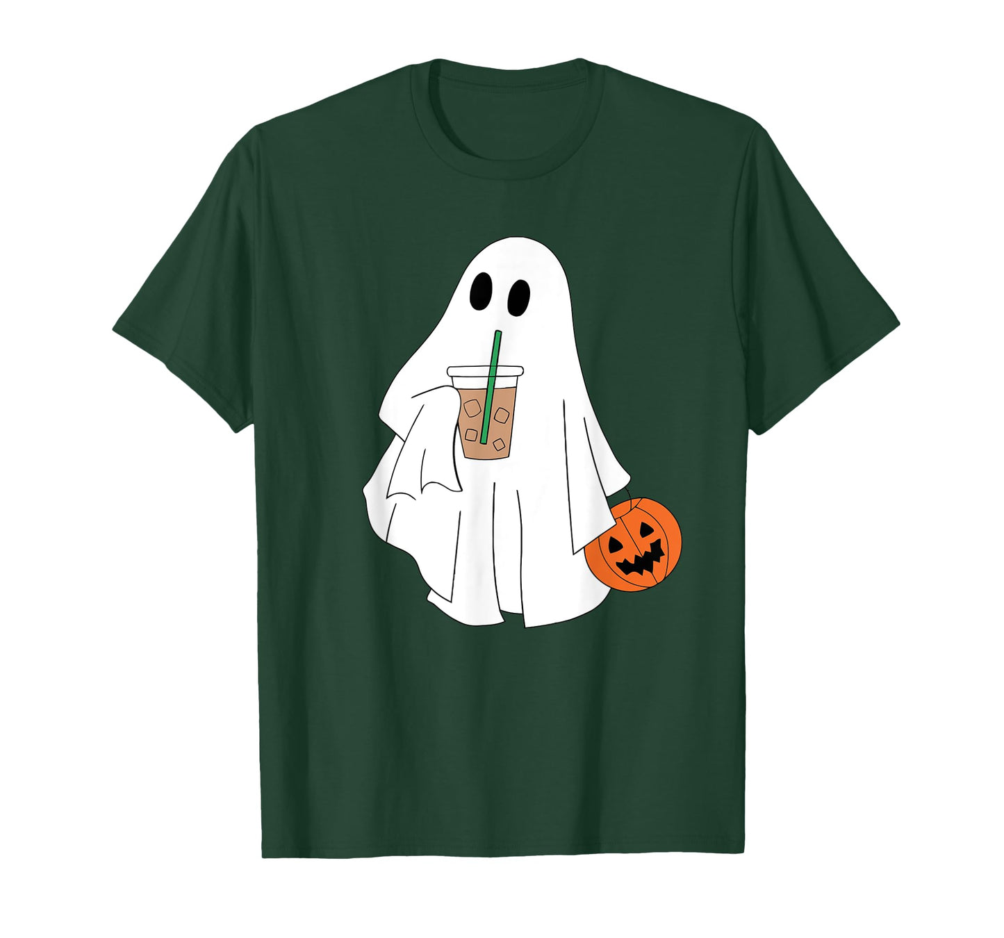 Cute Ghost Drinking Coffee Halloween Ghost Ice Coffee Womens T-Shirt