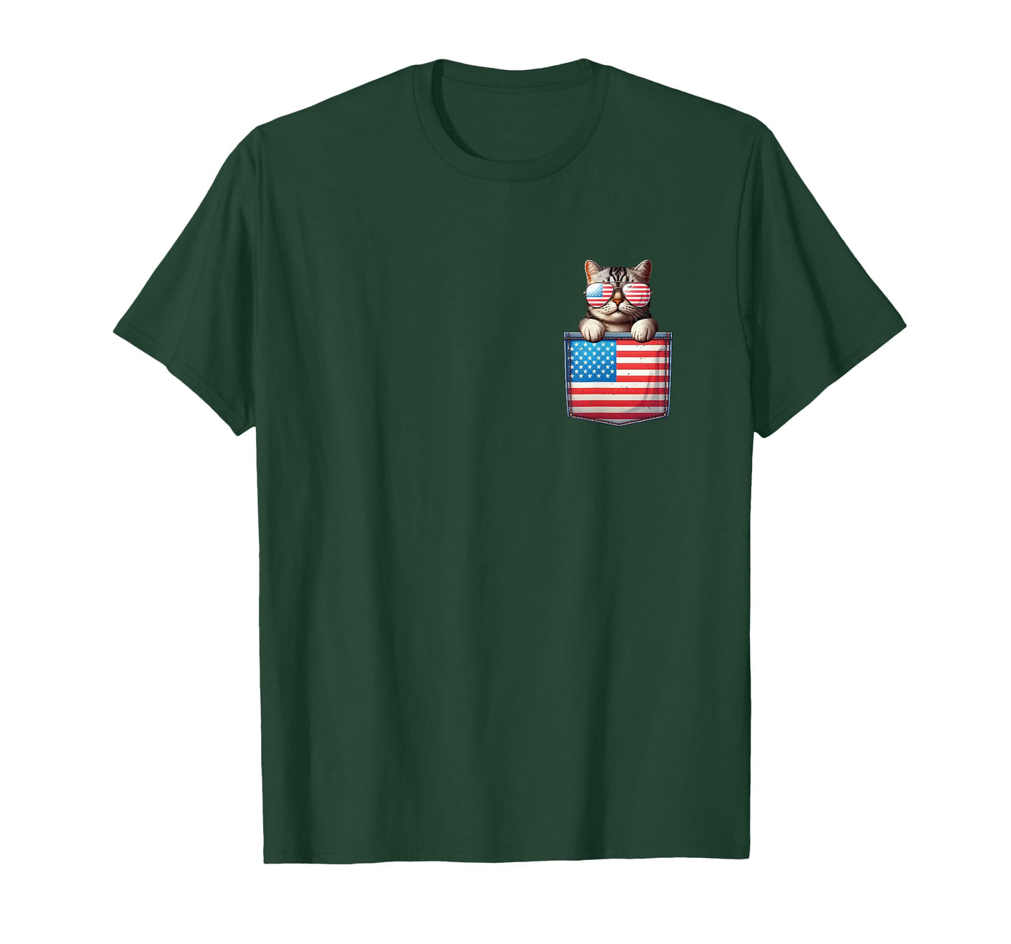 Cat American Flag Pocket 4th Of July Patriotic Kitten Lover T-Shirt for Men Women Kids