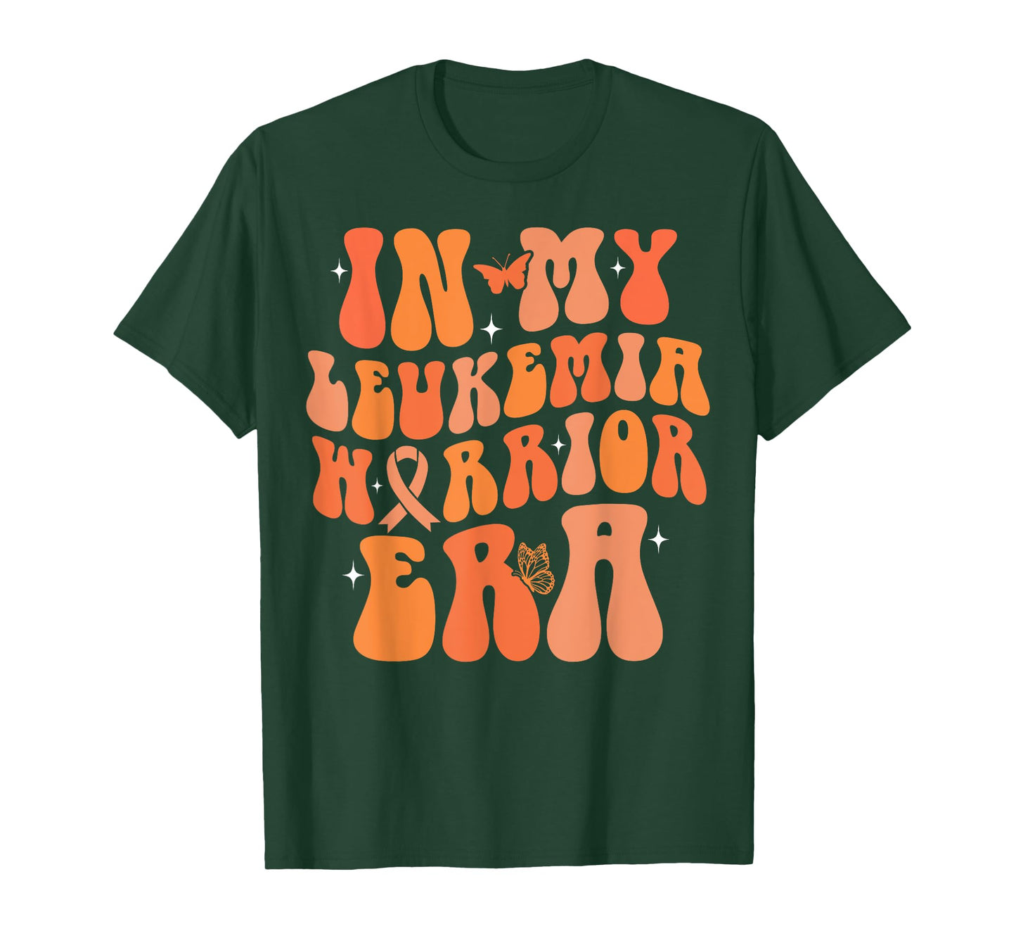 Groovy Leukemia Cancer Awareness Women Tees In My Leukemia Warrior Era Leukemia Awareness Orange Ribbon T-Shirt