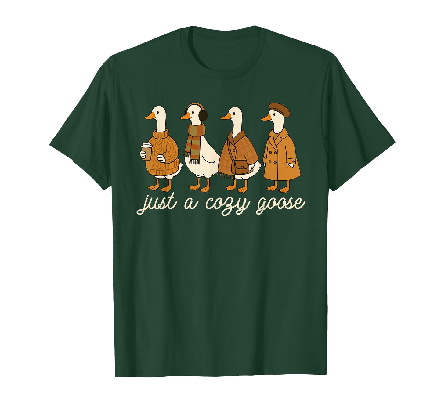 Just A Cozy Goose Sweater Autumn Fall Leaves Thanksgiving T-Shirt
