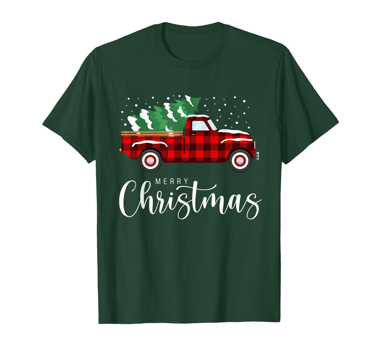 Merry Christmas Red Truck Buffalo Plaid Xmas Retro Vintage T-Shirt