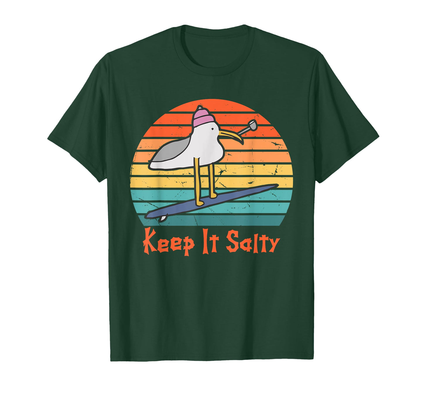 Keep It Salty Vintage Sunset Seagull Lover Funny Quote T-Shirt