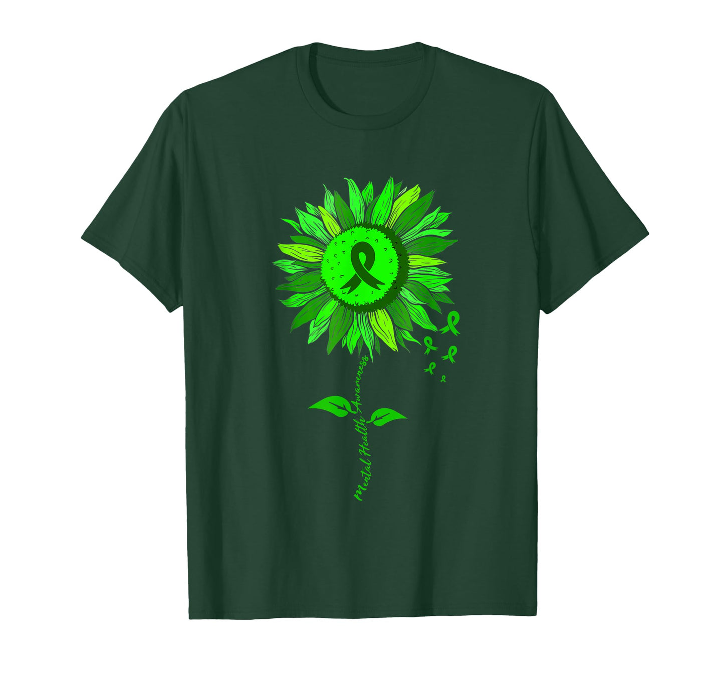 Mental Health Awareness Sunflower Green Ribbon Stigma T-Shirt