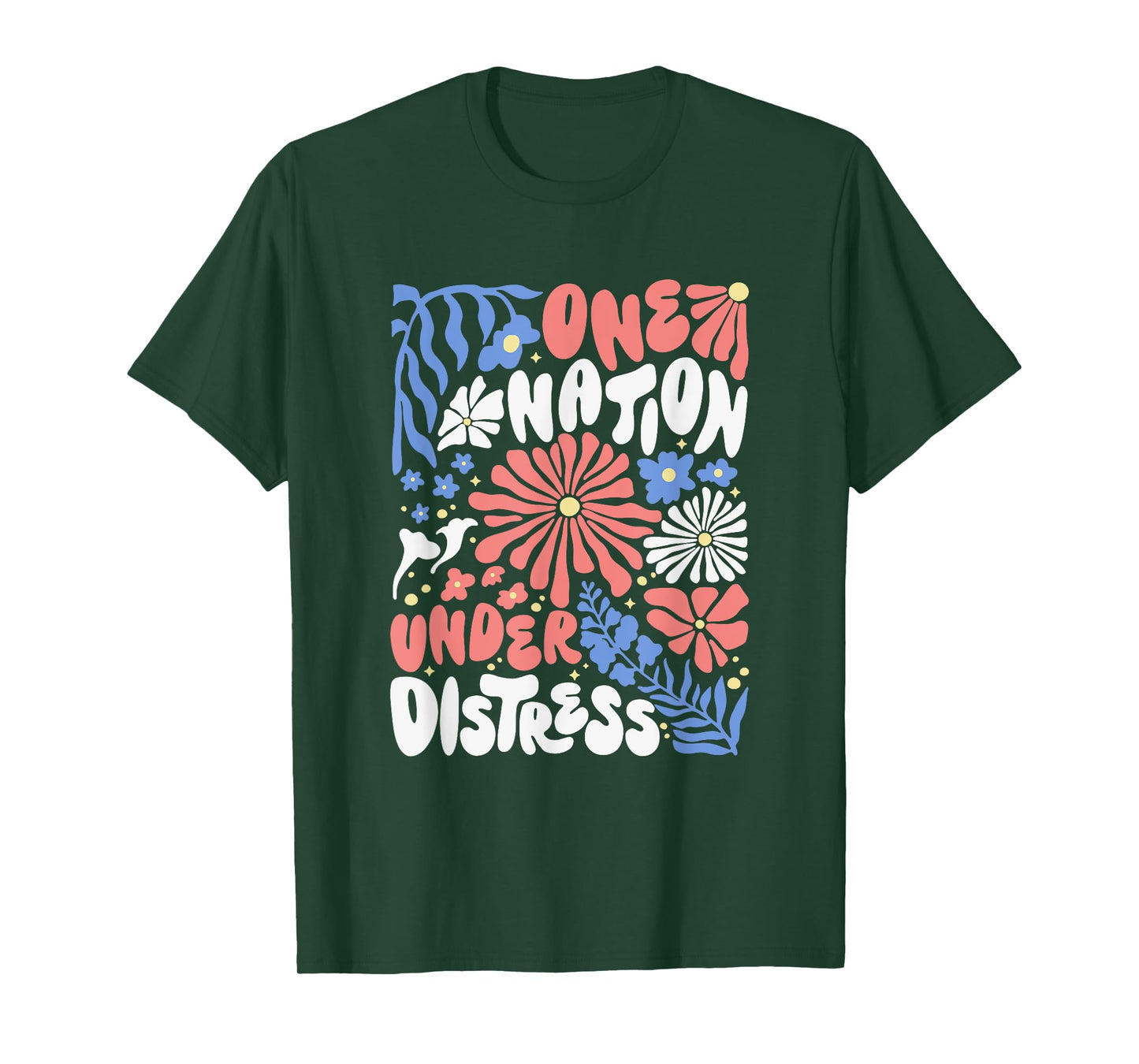 One Nation Under Distress Floral America Flag Christian T-Shirt