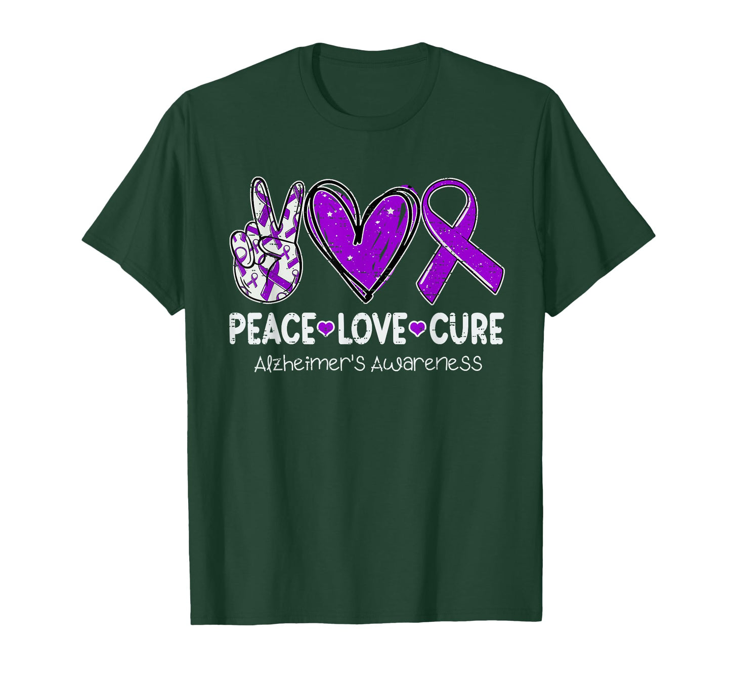 Peace Love Cure Alzheimer's Awareness Ribbon Purple Dementia T-Shirt