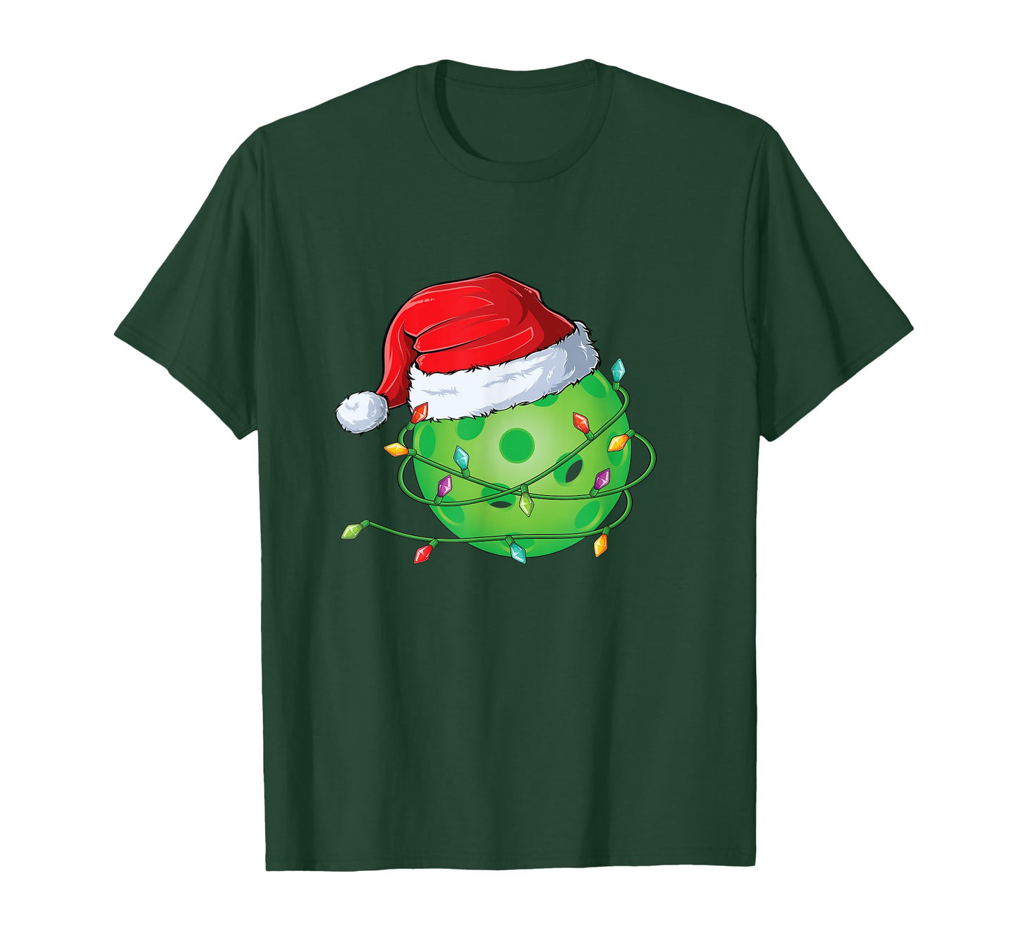 Christmas Pickleball in Santa Hat wrapped in Holiday Lights T-Shirt