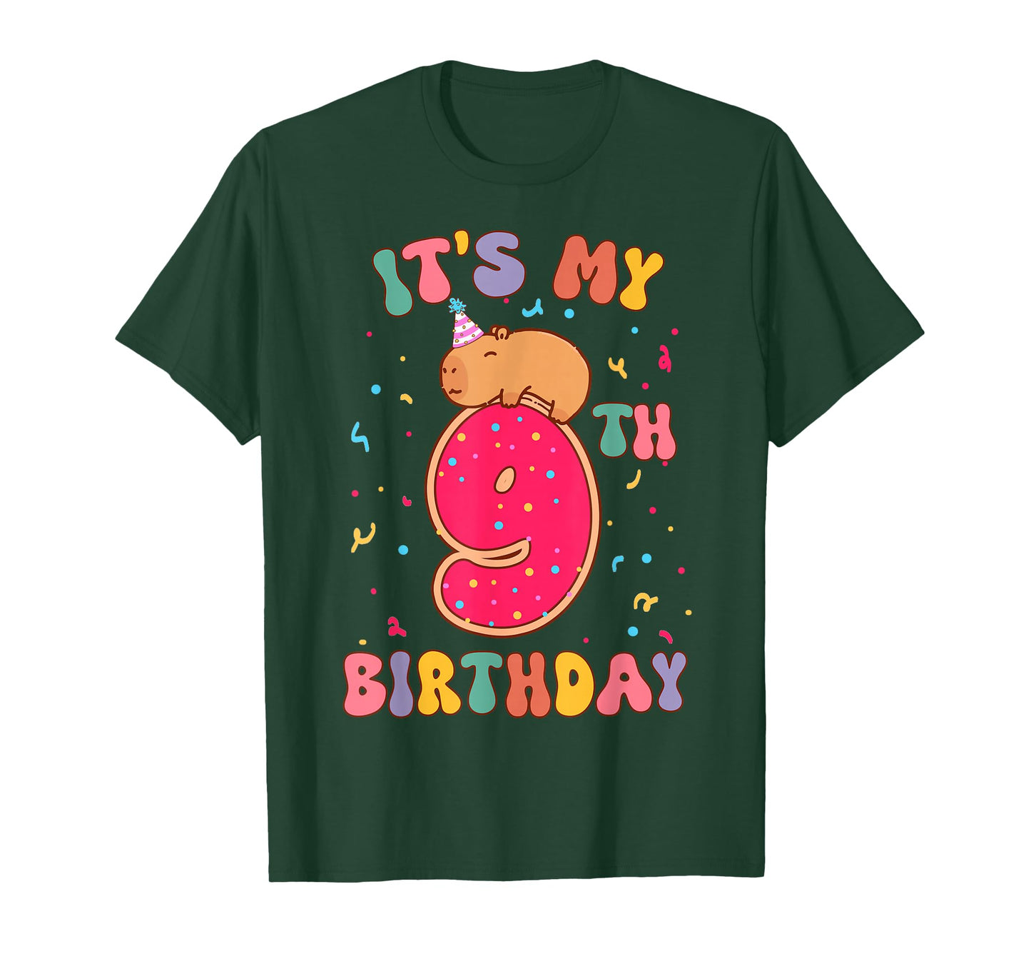 Its My 9th Birthday Donut Lover Cute Capybaras Kids Girls T-Shirt