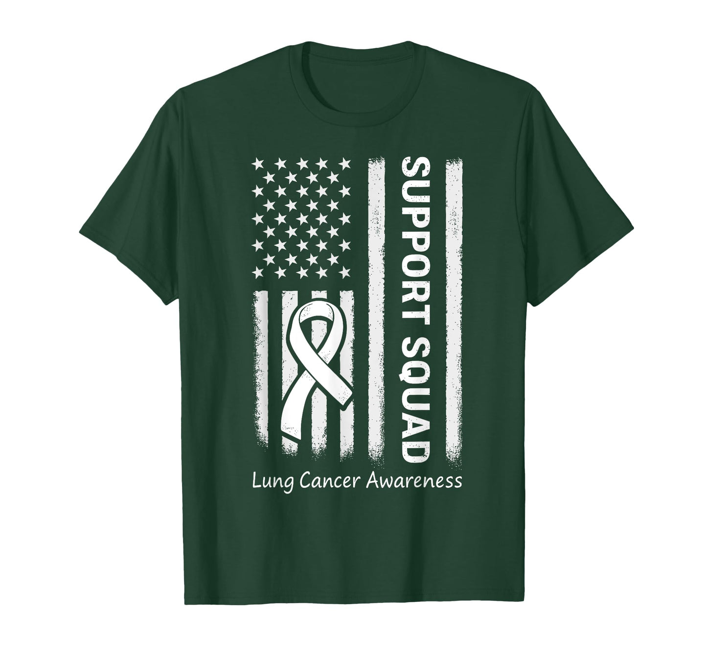 Lung Cancer Support Squad White Ribbon American Flag T-Shirt