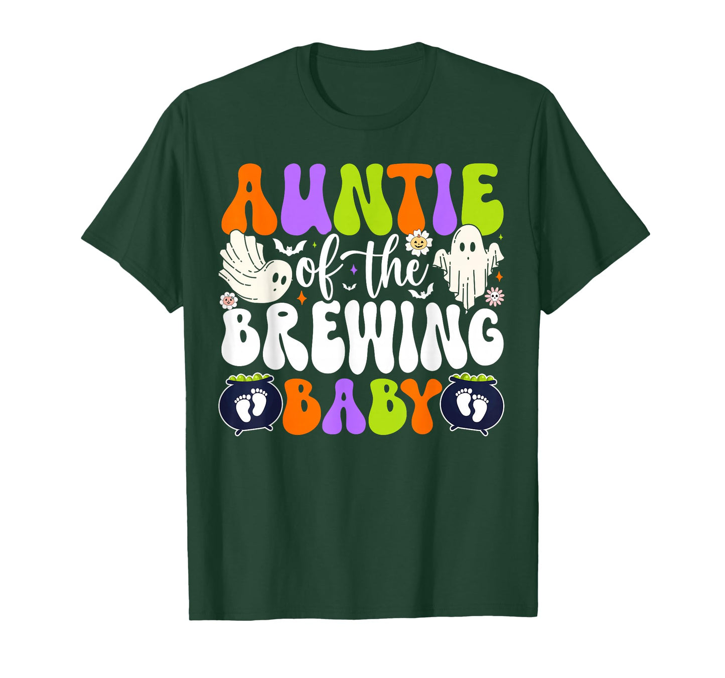 Auntie of Brewing Baby Halloween Theme Baby Shower Spooky T-Shirt
