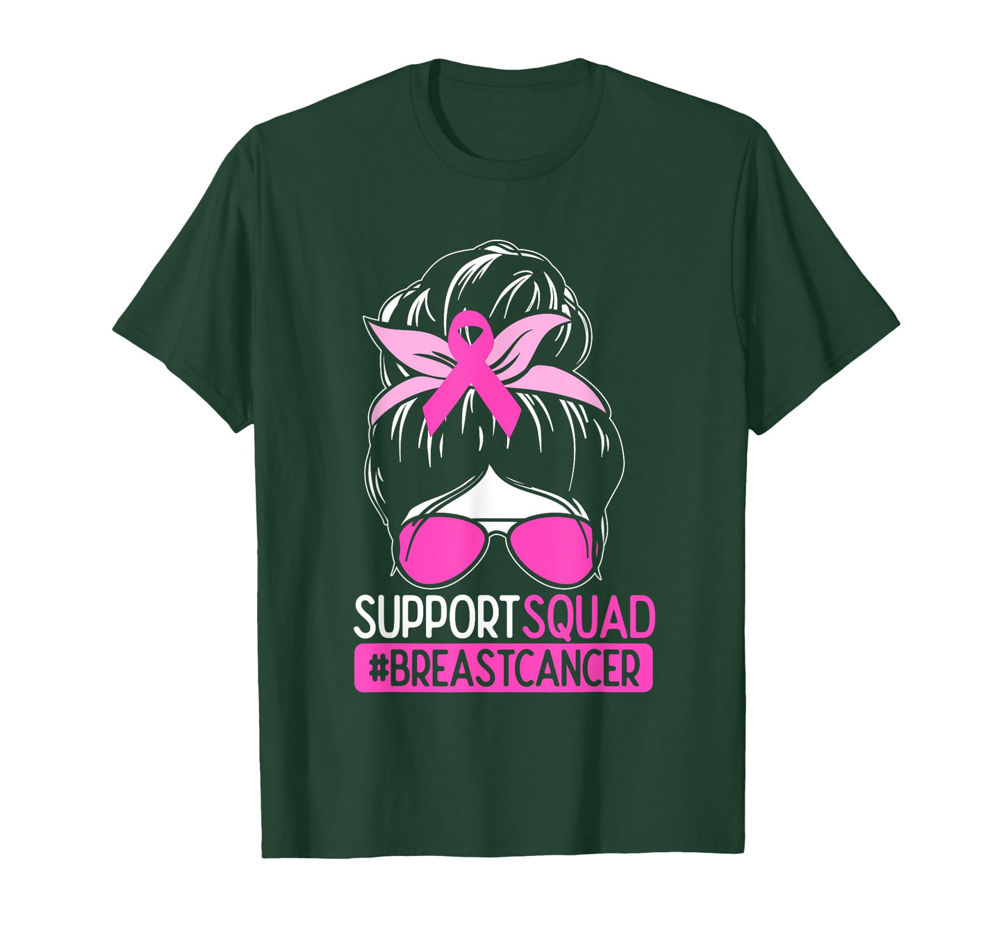 Support Squad Messy Bun Pink Warrior Breast Cancer Awareness T-Shirt