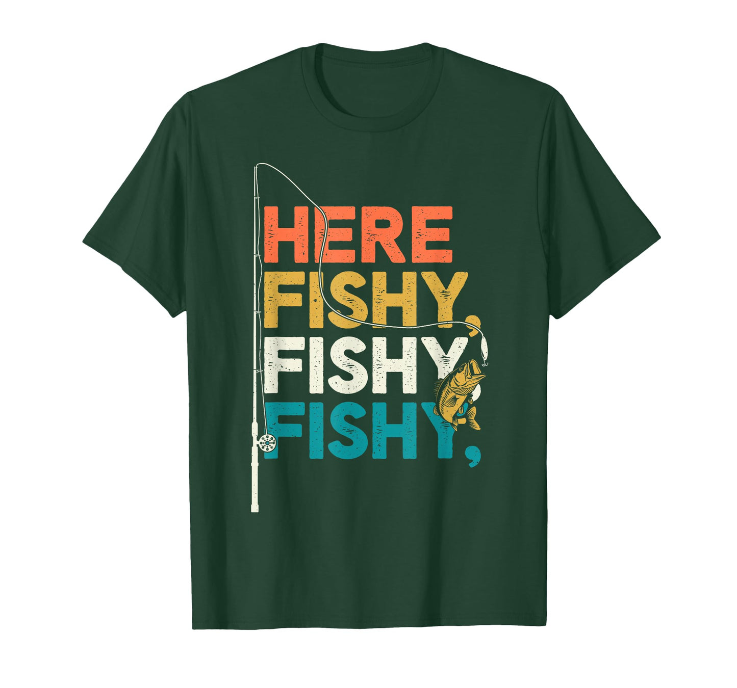 Fishing Funny Saying Vintage Graphic Here Fishy Fisherman T-Shirt
