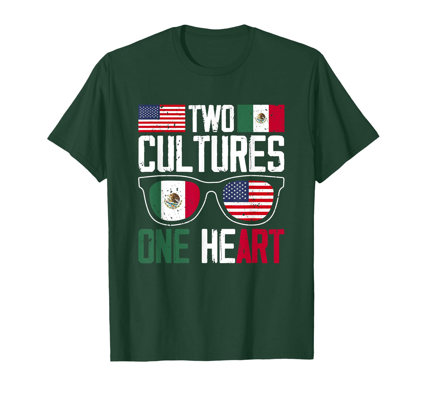 Two Cultures One Heart Mexico Usa America Mexican American T-Shirt