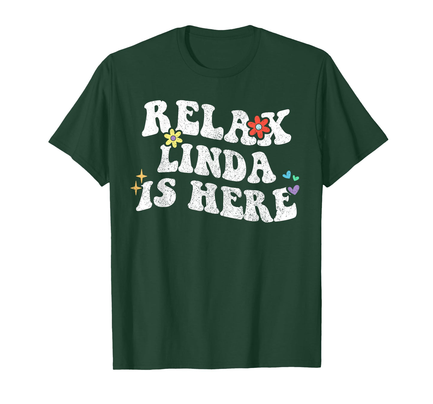 Personalized First Name outfit For Women Retro Groovy Relax Linda Is Here Funny Mother's Day Name T-Shirt