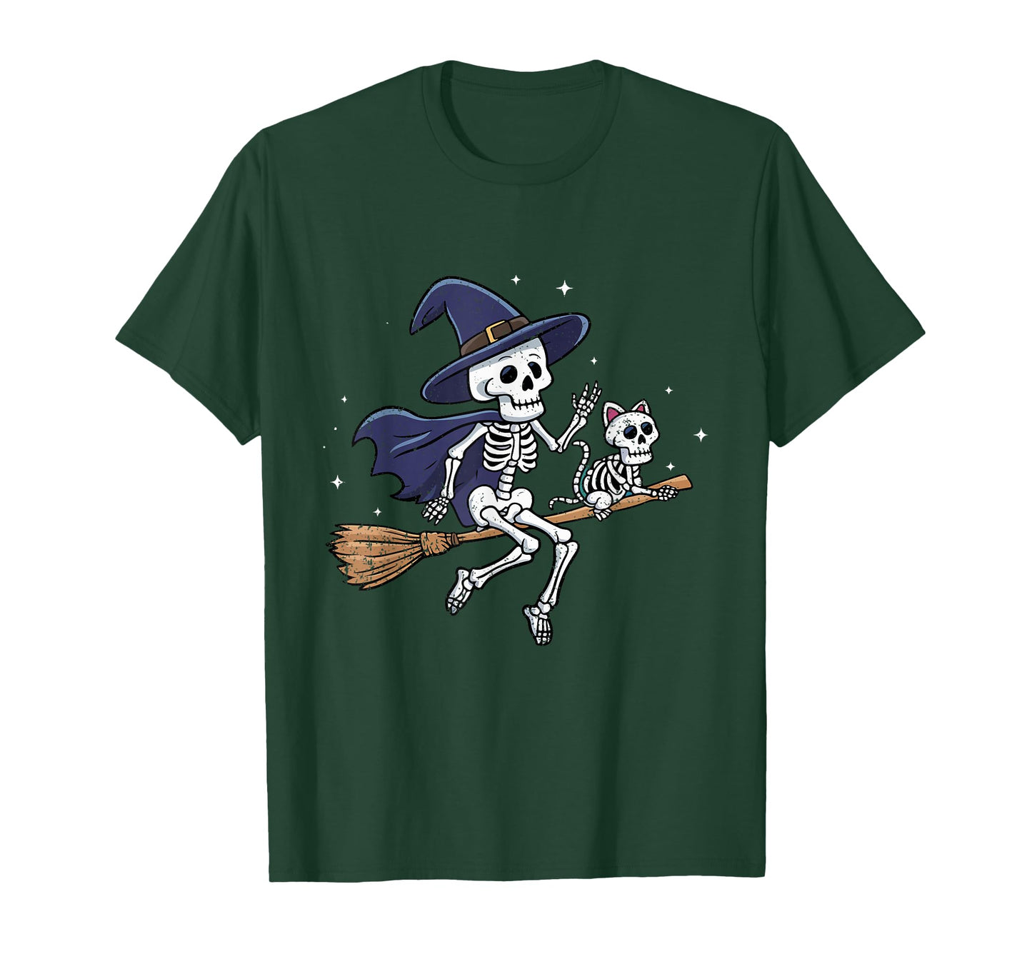 Skeleton Witch Cat Halloween Spooky Witchy Women Kids T-Shirt