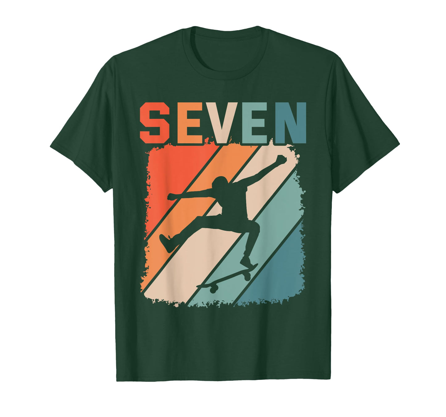 7th Birthday Retro Skateboard Skater Boys Kids 7 Years Old T-Shirt