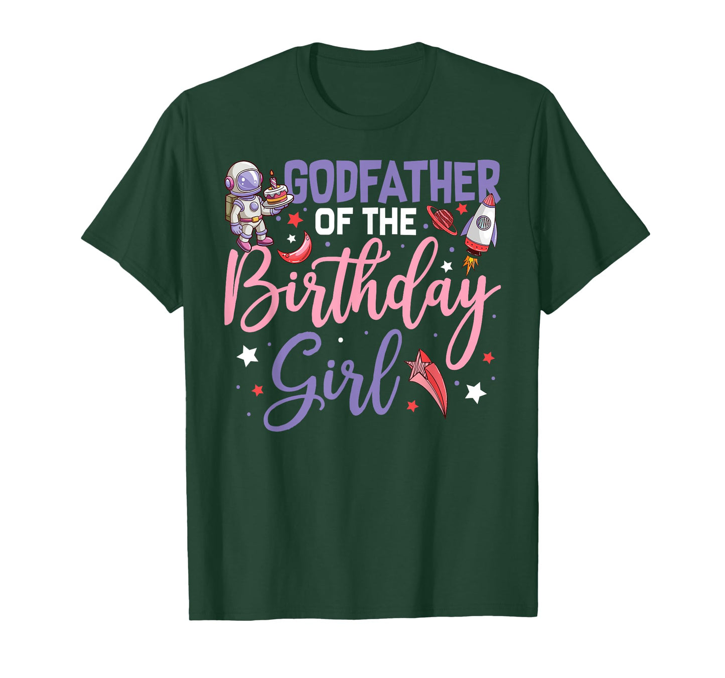 Two The Moon Godfather Of the Birthday Girl Astronaut Family T-Shirt