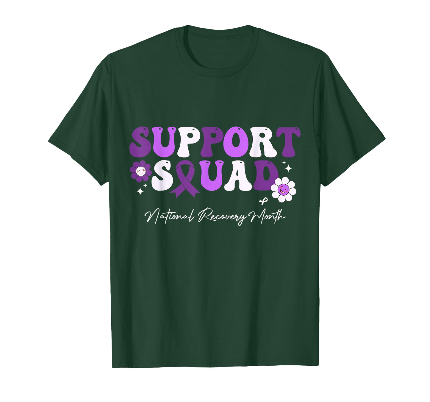 Groovy Support Squad National Recovery Month White Ribbon T-Shirt