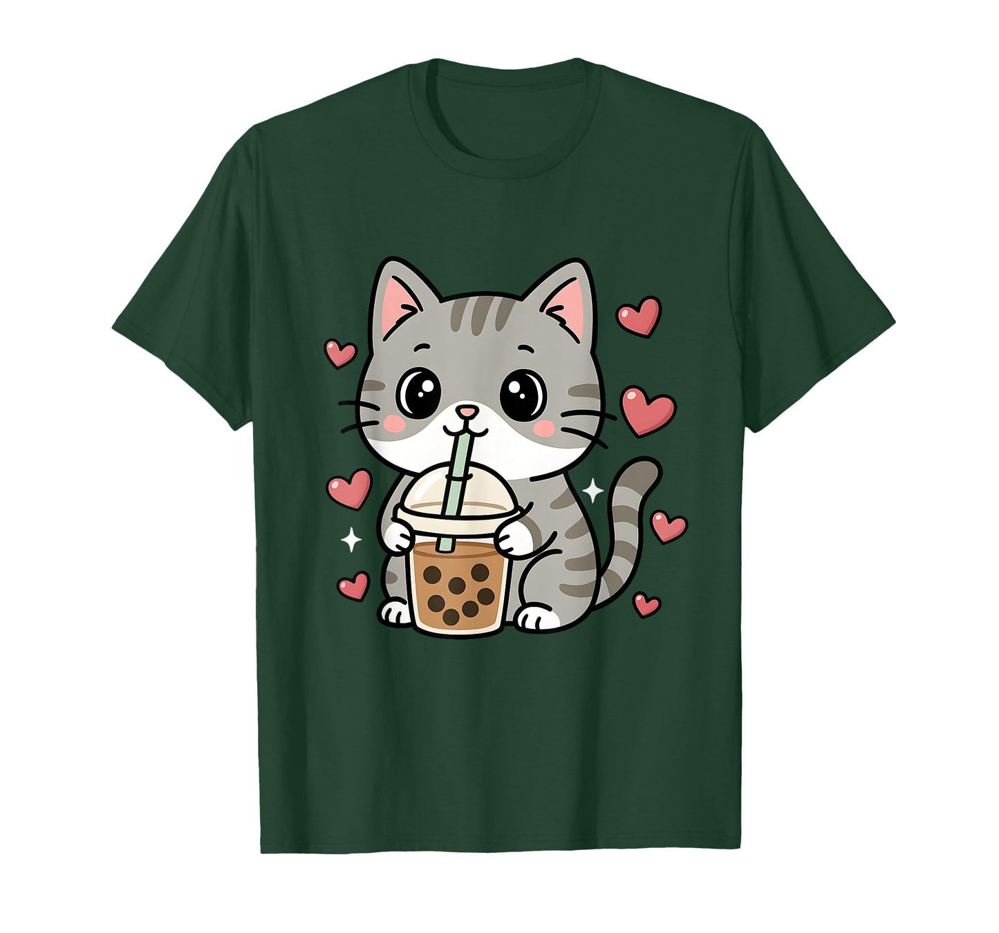 Cute Grey Cat Boba Tea Bubble Tea Anime Kawaii Neko Women T-Shirt