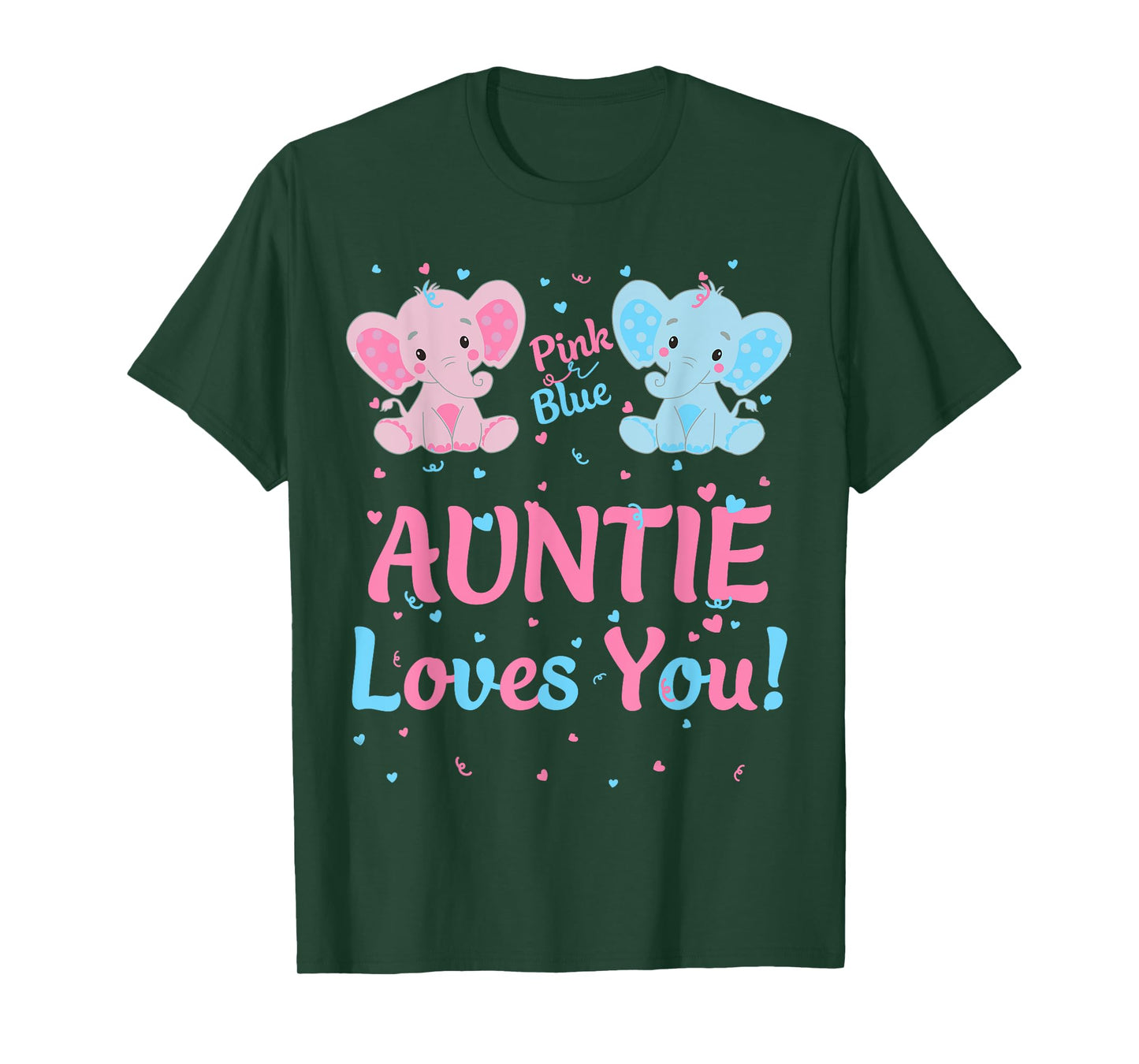 Auntie Gender Reveal Elephant Pink Blue Matching Family Aunt T-Shirt