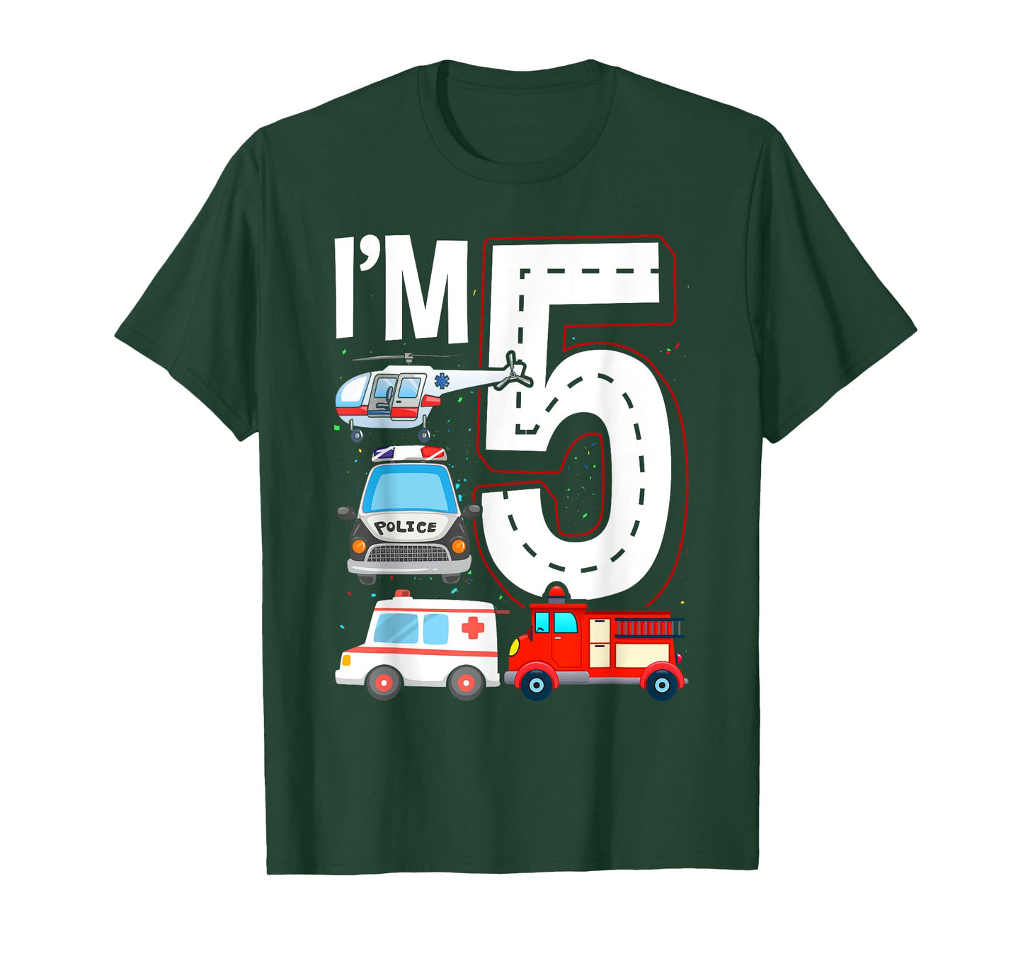 Emergency Vehicles 5th Birthday Fire Truck Police Car Boys T-Shirt