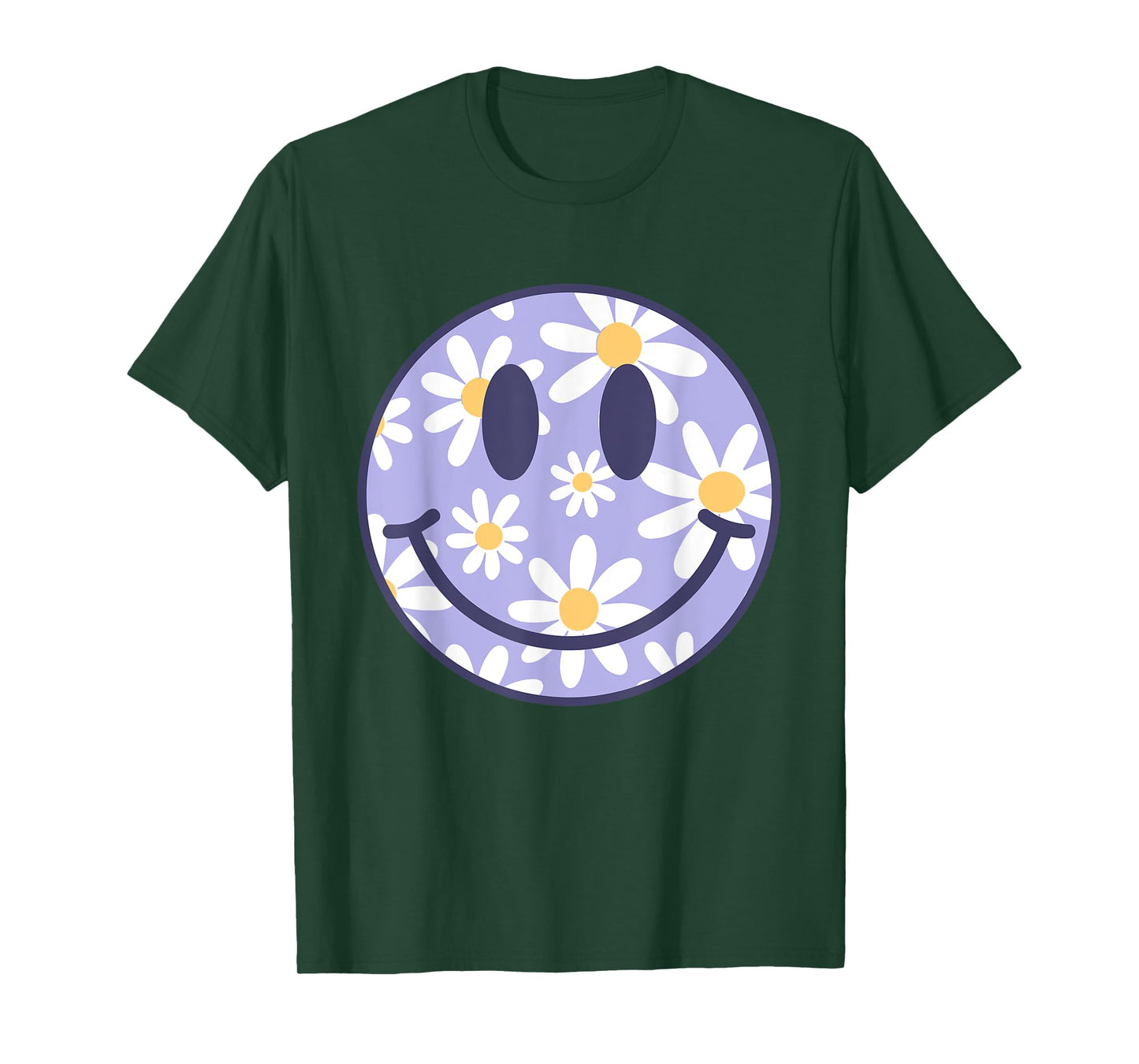 Retro Purple Happy Face Checkered Pattern Smile Face Trendy T-Shirt