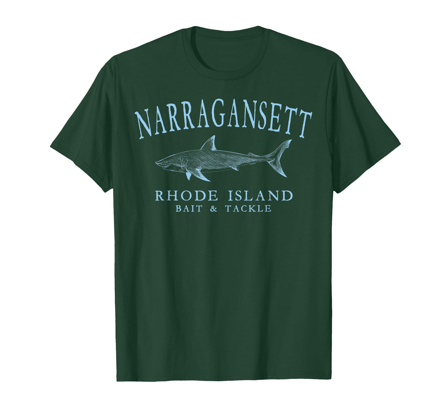 Narragansett Rhode Island Shark Fishing Pale Blue Letters T-Shirt